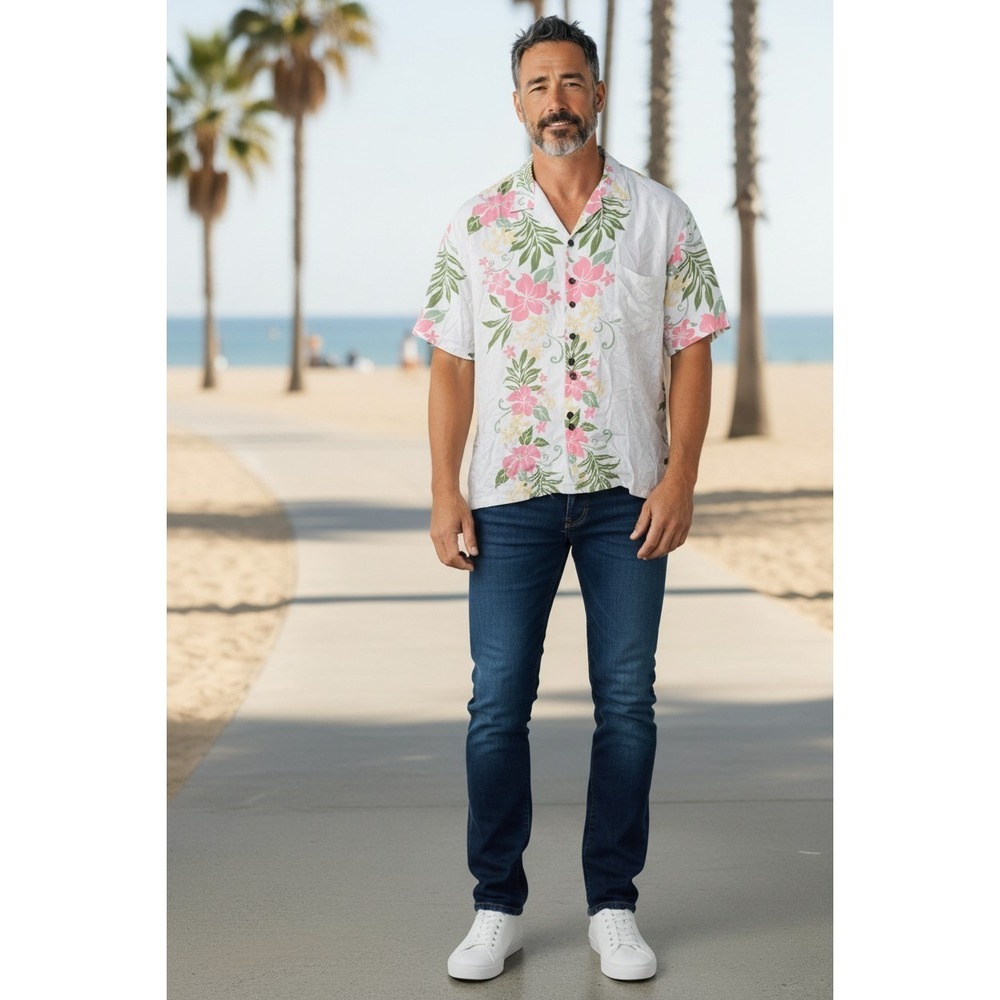 VTG 90s Two Palms Made In Hawaii Hawaiian Aloha Island Print Over Shirt SZ 2XL‎